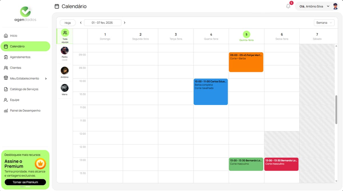Calendário de agendamentos